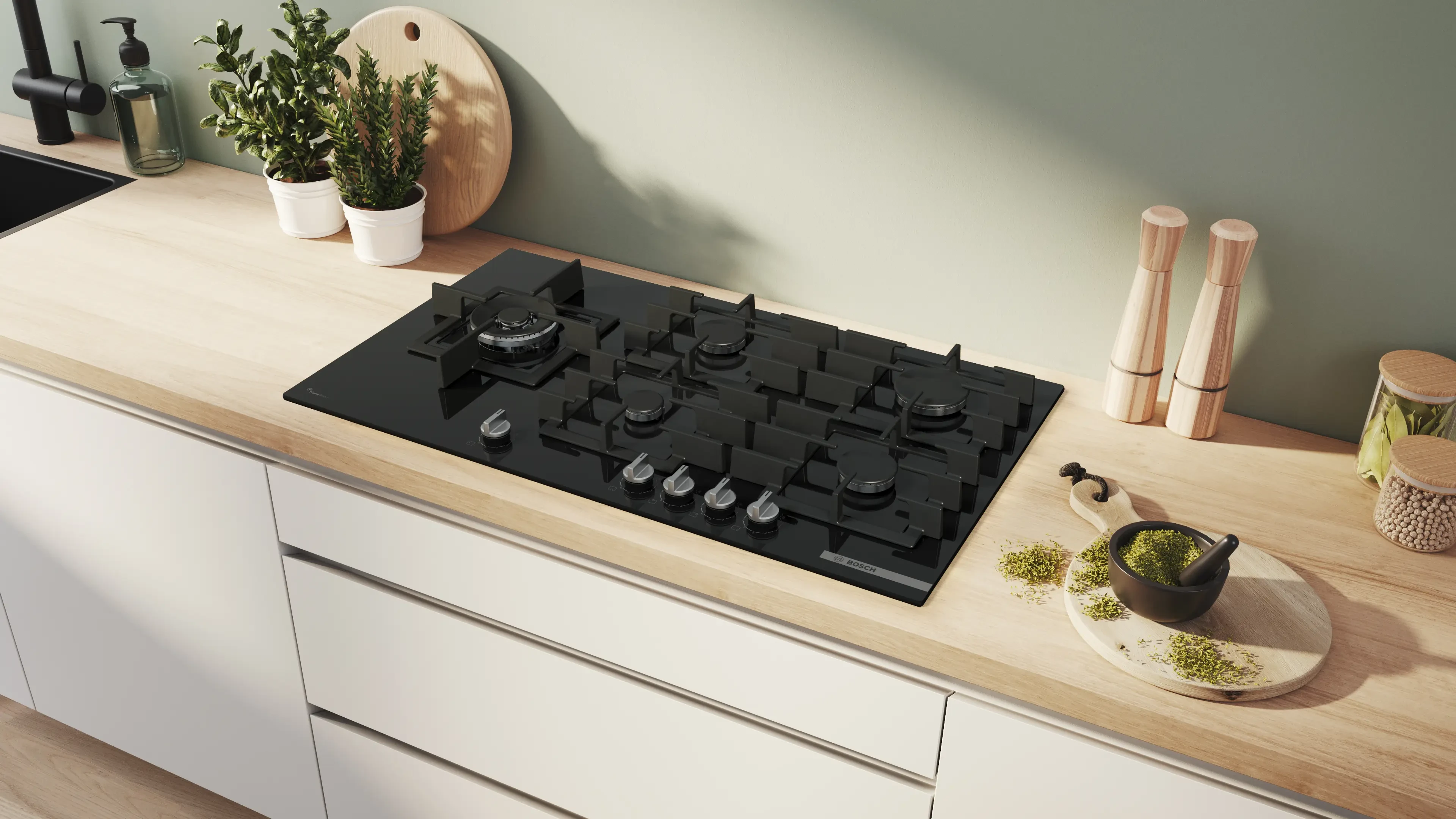 Series 6 Gas hob 90 cm زجاج صلب/قاسي, أسود PPM9A6I40