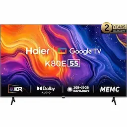 تلفزيون LED سمارت هاير 55 بوصة بدقة 4K UHD مع ريسيفر داخلي - H55K80EU